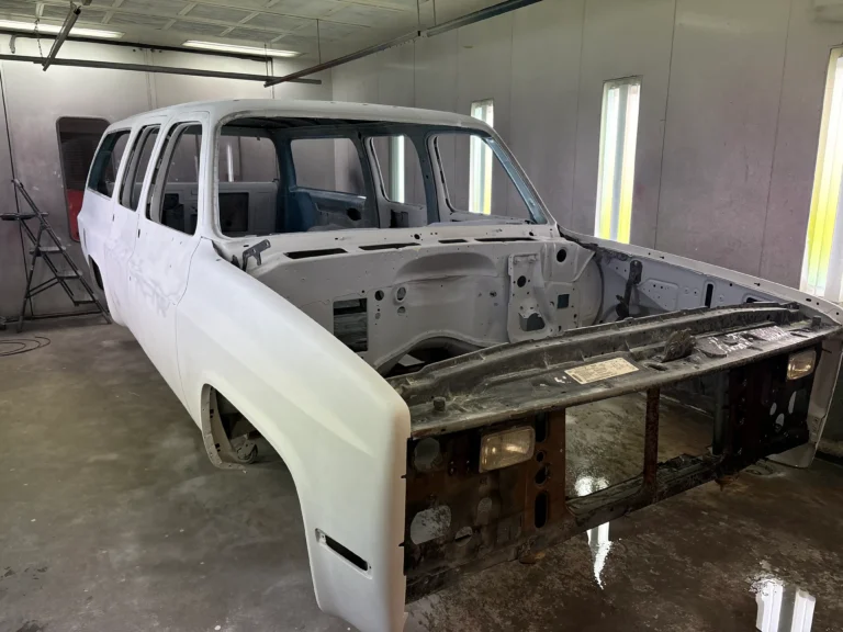 1991 Suburban full restoration with original body in primer during frame-off build stage